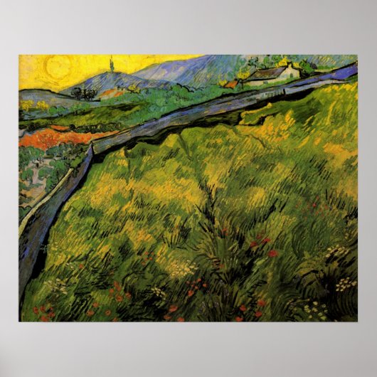 Gebied van Spring Wheat, zon door Vincent van Gogh Poster (Voorkant)