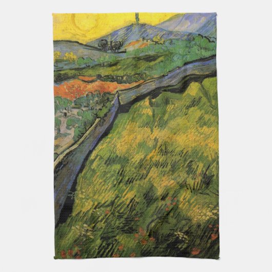 Gebied van Spring Wheat, zon door Vincent van Gogh Theedoek (Verticaal)