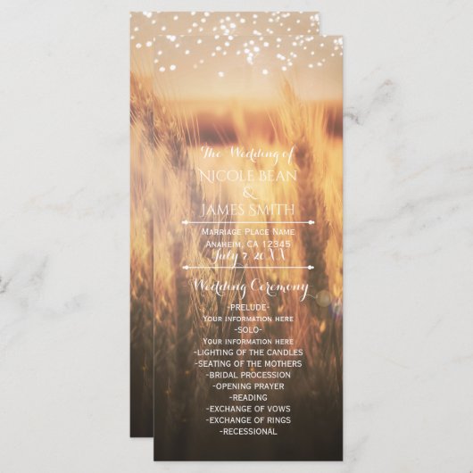 Gebied van Tarwe Rustiek Land Bruiloft Programma R Programmakaart (Voorkant / Achterkant)