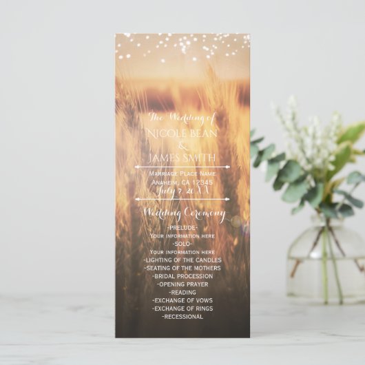 Gebied van Tarwe Rustiek Land Bruiloft Programma R Programmakaart (Staand voorkant)