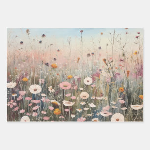 Gebied van Wildbloemen Verpakkingsdocument Vlakke Inpakpapier Vel