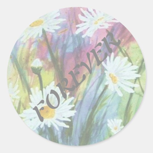 GEBIED VAN WIT-DAISIES WEDDINGSTICKERS RONDE STICKER (Voorkant)