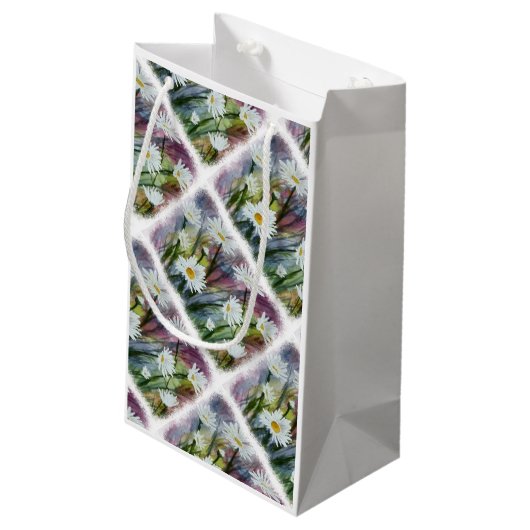 GEBIED VAN WITTE DAISY FLOWERS GIFT BAG KLEIN CADEAUZAKJE (Achterkant Gekanteld)