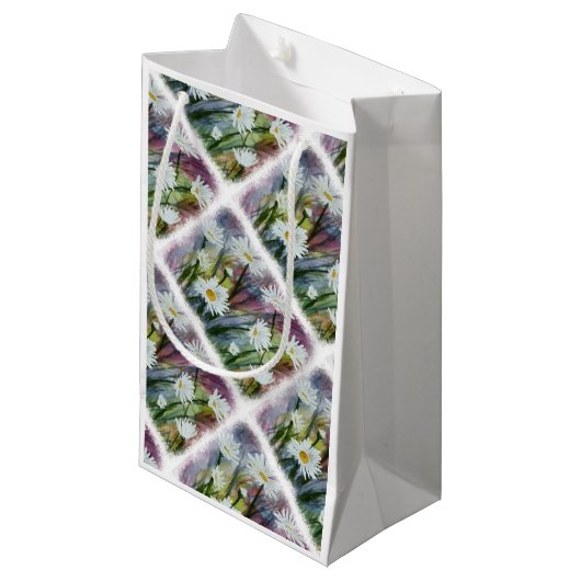 GEBIED VAN WITTE DAISY FLOWERS GIFT BAG KLEIN CADEAUZAKJE (Voorkant Gekanteld)