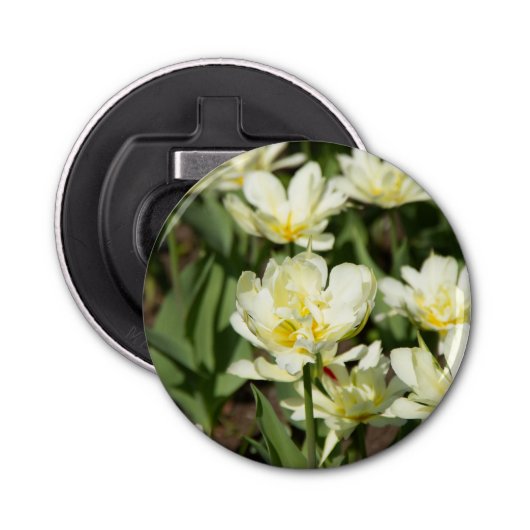 Gebied van witte tulpen Foto Button Flesopener (Voorkant)