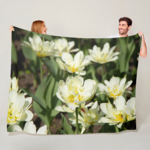 Gebied van witte tulpen Foto Fleece Deken