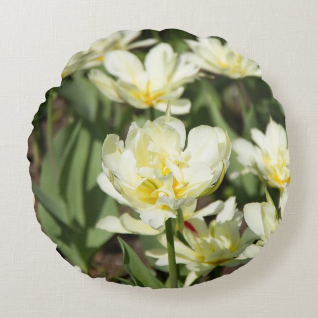 Gebied van witte tulpen Foto Rond Kussen (Voorkant)
