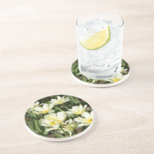 Gebied van witte tulpen Foto Zandsteen Onderzetter