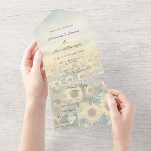 Gebied van Zonnebloemen Alles in één bruiloft uitn All In One Uitnodiging (Afscheurbaar)