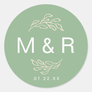 Gebieden van Dreams Green Floral Monogram Sticke Ronde Sticker