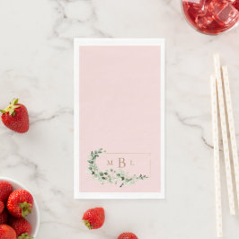 Gebladerte & Gouden Monogram Roze Elegante Trouw  Servet
