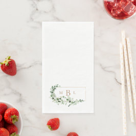 Gebladerte & Gouden Monogram Witte Elegante Trouw Servet