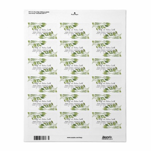 gebladerte groen blad adres label partij/bruiloft (Full Sheet)