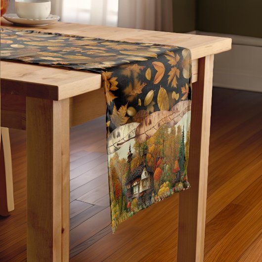 gebladerte Waterverf herfst huisje bomen Korte Tafelloper