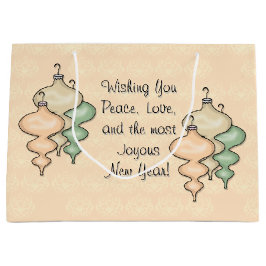 Geblazen glazen Ornamenten op Bleke perzikdamast Large Cadeautasje