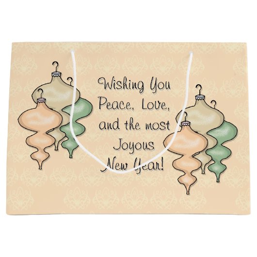 Geblazen glazen Ornamenten op Bleke perzikdamast Large Cadeautasje (Voorkant)