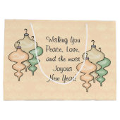 Geblazen glazen Ornamenten op Bleke perzikdamast Large Cadeautasje (Achterkant)