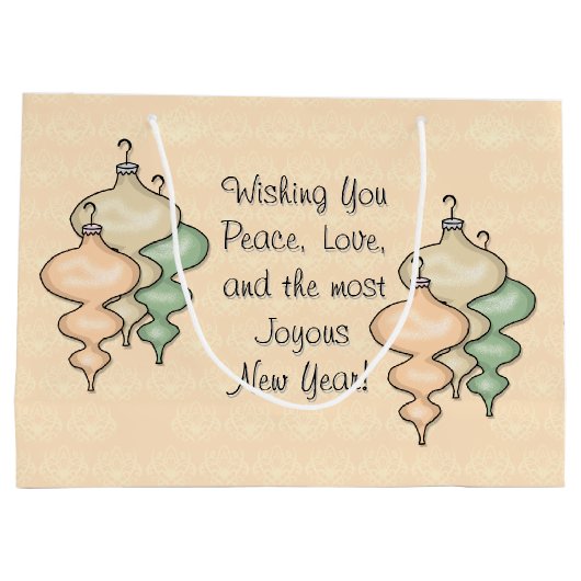 Geblazen glazen Ornamenten op Bleke perzikdamast Large Cadeautasje (Achterkant)