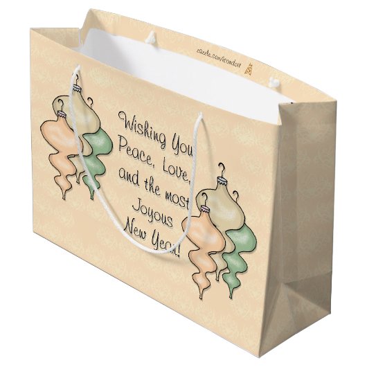 Geblazen glazen Ornamenten op Bleke perzikdamast Large Cadeautasje (Achterkant Gekanteld)