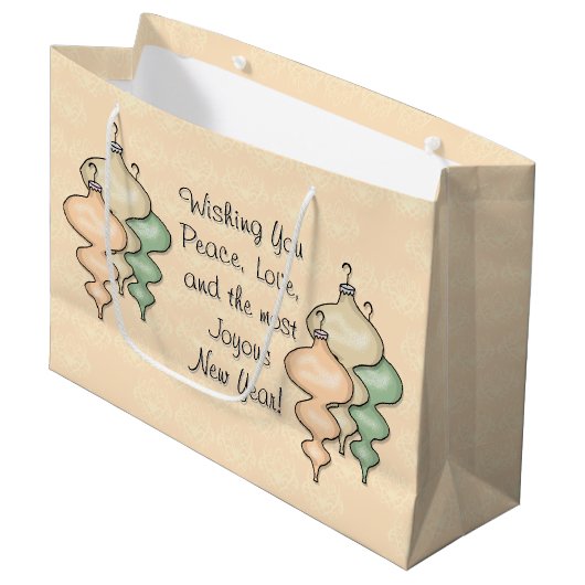 Geblazen glazen Ornamenten op Bleke perzikdamast Large Cadeautasje (Voorkant Gekanteld)