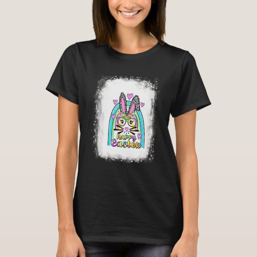 Gebleekte bunny Face Leopard Glasses Headband Happ T-shirt (Voorkant)