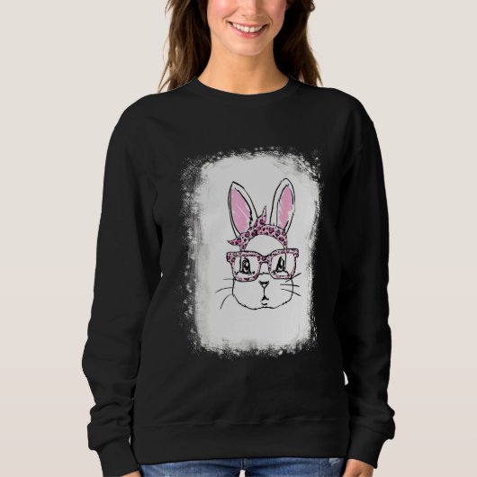 Gebleekte bunny Face Leopard Glasses Headband Happ Trui (Voorkant)