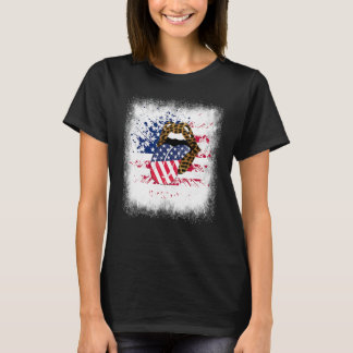 Gebleekte Patriottische Lippen Luipaard Amerikaans T-shirt
