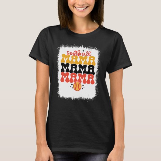 Gebleekte Softball Mama Retro Softbal Moeders T-shirt (Voorkant)