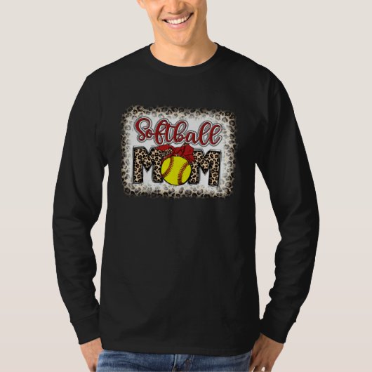 Gebleekte Softball Moeder Luipaard Baseball Moeder T-shirt (Voorkant)