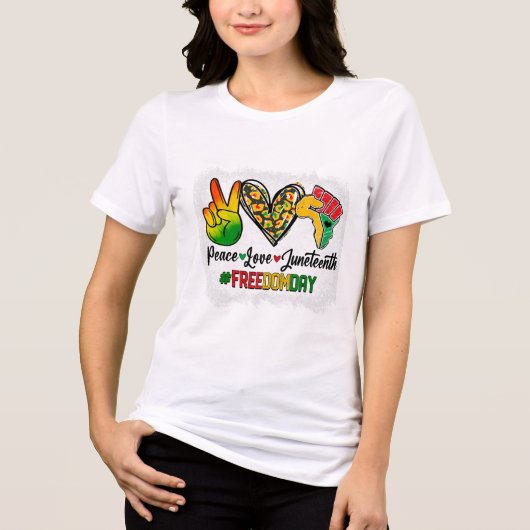 Gebleekte Vrede Liefde Juneteenth 1865 Vrijheidsda Tri-Blend Shirt (Voorkant)