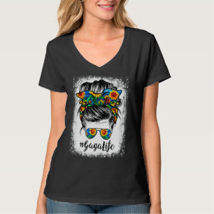 Gebleekte Zonnebloemen Gaga Life Messy Hair Bun T-shirt