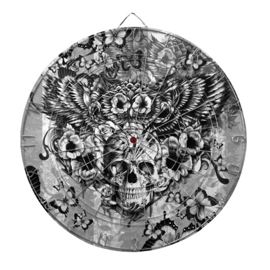 Gebleken en gevonden bloem met suikerschedel dartbord (Voorkant)