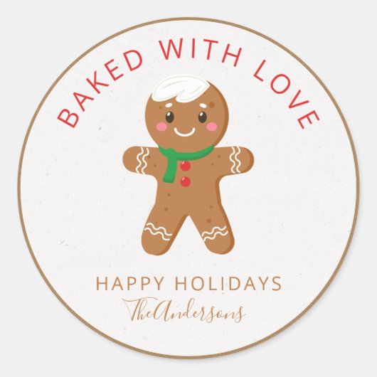 Gebleken met Love Holiday Gingerbrood Ronde Sticker (Voorkant)