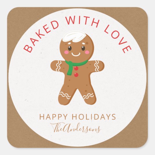 Gebleken met Love Holiday Gingerbrood Vierkante Sticker (Voorkant)
