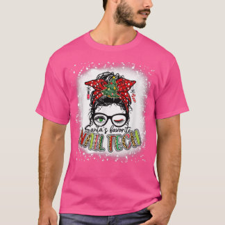 Gebleken Santas Favoriete Nail Tech Messy Bun Chri T-shirt