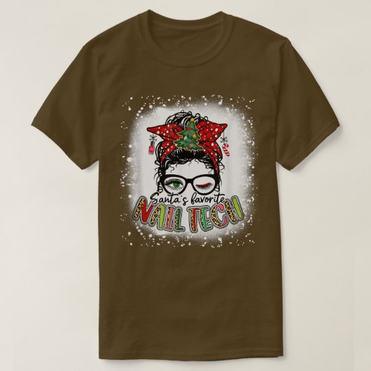 Gebleken Santas Favoriete Nail Tech Messy Bun Chri T-shirt (Design voorkant)