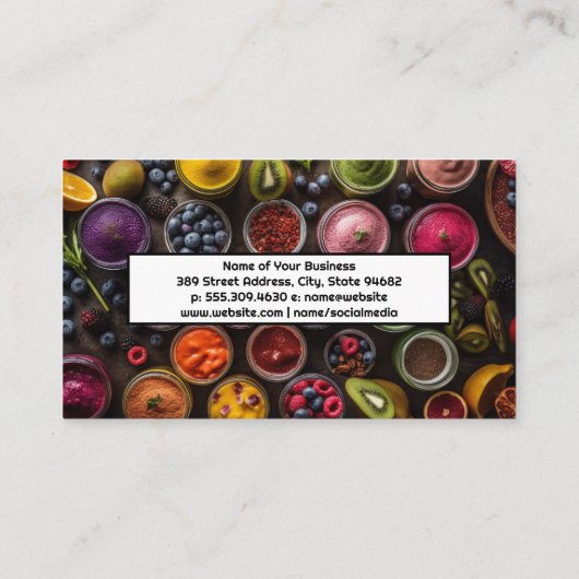 Geblende smoothies en fruit visitekaartje (Achterkant)