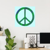 Geblendeerde Blauwe en Groene Vredesteken Posters (Thuiskantoor)