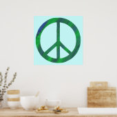 Geblendeerde Blauwe en Groene Vredesteken Posters (Keuken)