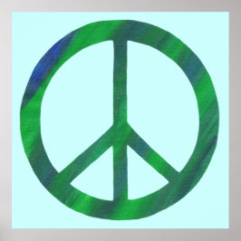 Geblendeerde Blauwe en Groene Vredesteken Posters