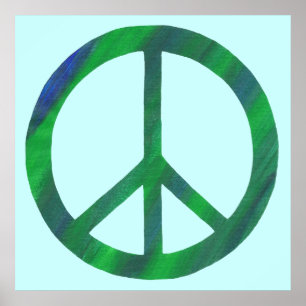 Geblendeerde Blauwe en Groene Vredesteken Posters