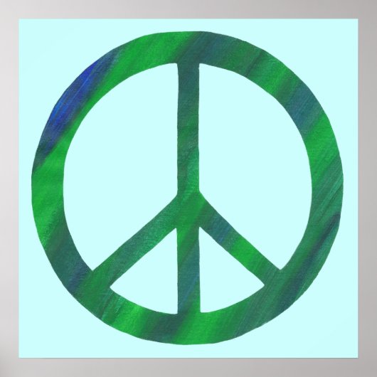 Geblendeerde Blauwe en Groene Vredesteken Posters (Voorkant)