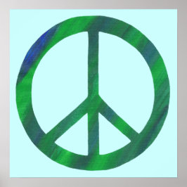 Geblendeerde Blauwe en Groene Vredesteken Posters