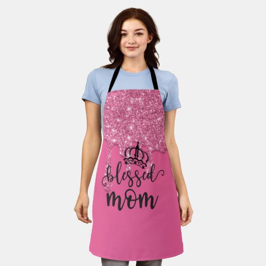 Geblesserde Moeder Roze Glitterende Schort (Gedragen)