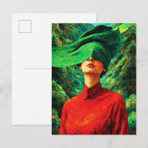 Geblinddoekte vrouw in rode natuurfusie Impasto Briefkaart