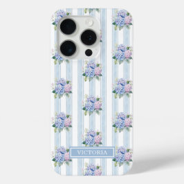 Geblindeerde blauwe en roze hortensia's iPhone 15 pro case