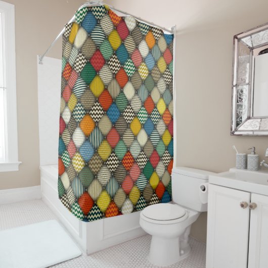 geblindeerde patches retro douchegordijn (In situ)