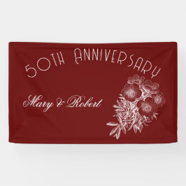 Gebloeid 50ste verjaardag - bordeauxrood en wit spandoek