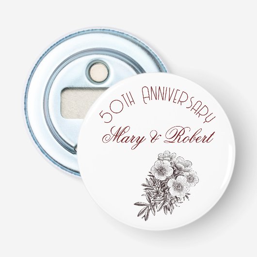 Gebloeid 50ste verjaardag - gepersonaliseerd  button flesopener (Voorkant)