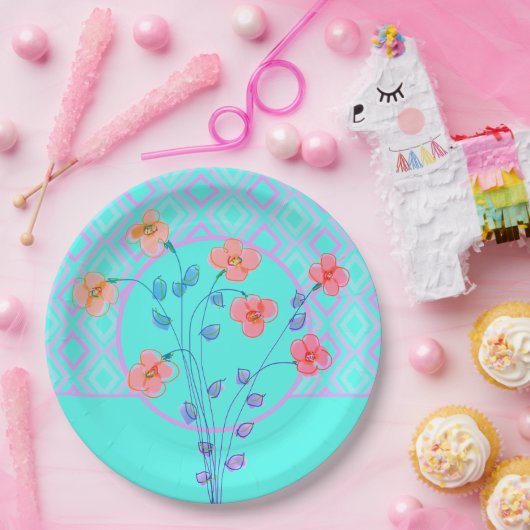 Gebloemd Blauwgroen papier Bord (Feest)